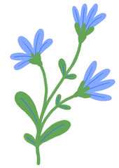 Hand drawn doodle blue flower isolated on white. Flat illustration.