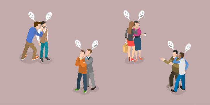 3D Isometric Flat Vector Set of Gossips, Rumors or Spreading Secrets