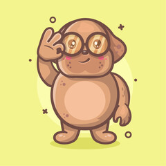 cute dog animal character mascot with ok sign hand gesture isolated cartoon in flat style design
