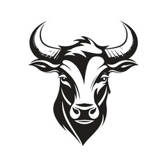 zebu mascot, vintage logo line art concept black and white color, hand drawn illustration