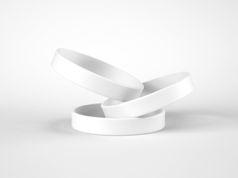 Blank Promo bracelets isolated on white background. 3D illustration, 3D rendering.