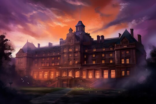 Illustration of A Grand university building with a thick, magical feel
, Generative AI
