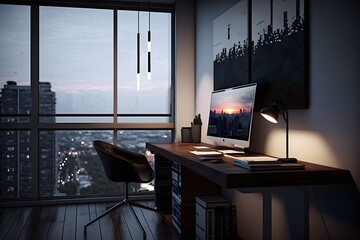 Minimalist Office with a City View: A Modern and Efficient Workspace