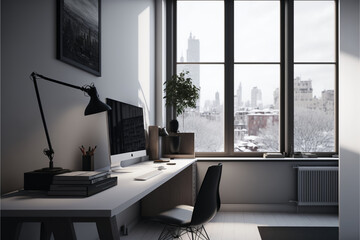 Minimalist Office with a City View: A Modern and Efficient Workspace