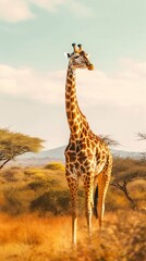 Obraz premium Giraffe Standing Tall in the African Savannah. Generative ai