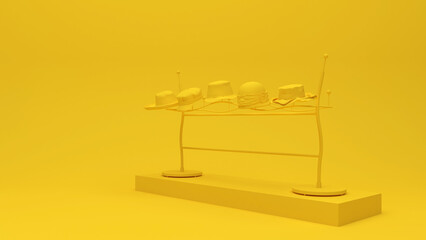 Clothing store showcase concept 3d illustration in yellow color