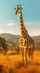 Giraffe Standing Tall in the African Savannah. Generative ai