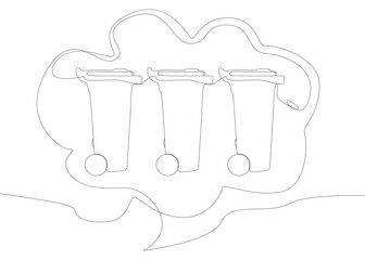 One continuous line of speech bubble with Garbage Bin. Thin Line Illustration vector concept. Contour Drawing Creative ideas.