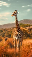 Giraffe Standing Tall in the African Savannah. Generative ai