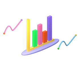 Illustration 3d of colorful bar chart with some decorations, 3d render, 3d illustration