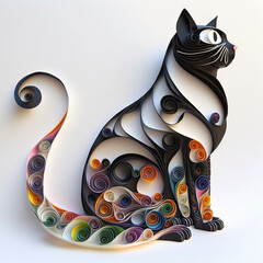 Loopy Galore colorful cat black and white paperqui, Generative AI