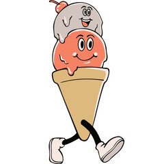Vintage Groovy Anthropomorphic Ice Cream Cone