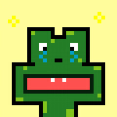 8 bit of pixel froggy character. crying froggy in vektor illustrations for game assets or cross stitch patterns.	