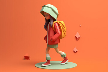 Girl walking icon 3d, generative ai