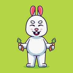 Cute white rabbit vector illustration. Cartoon rabbit with carrot