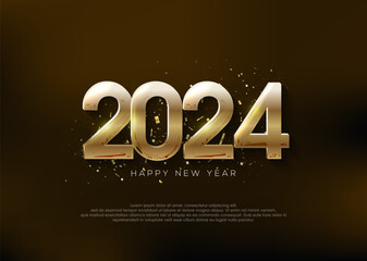 Golden number 2024, happy new year greeting for the celebration of the new year 2023.