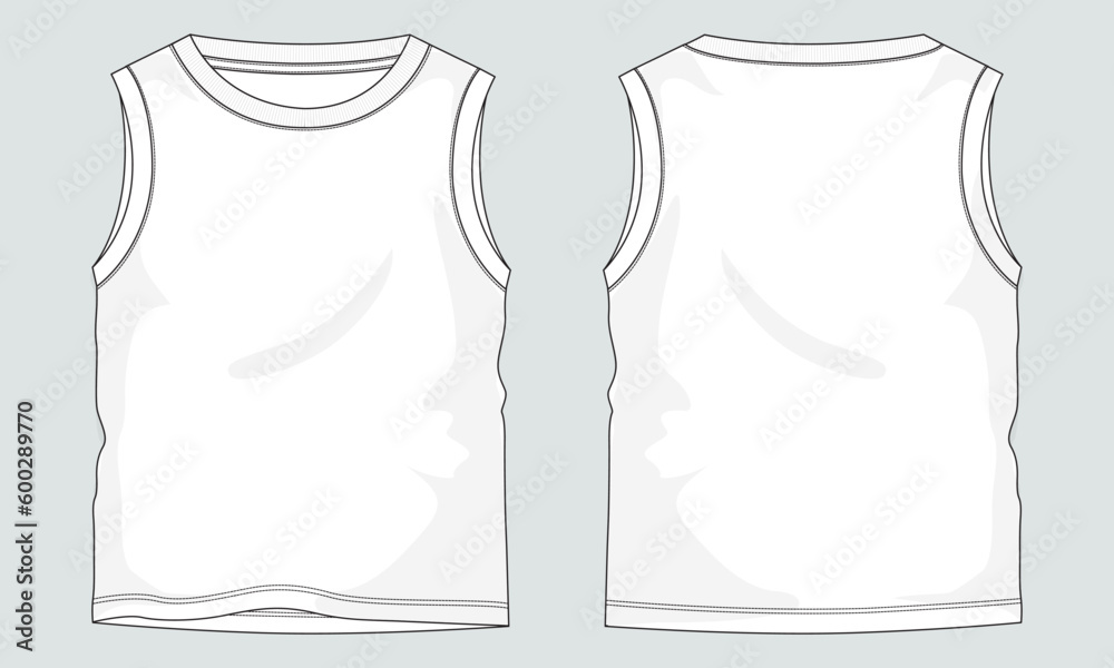 Wall mural tank tops technical drawing fashion flat sketch vector illustration template front and back views - Wall murals