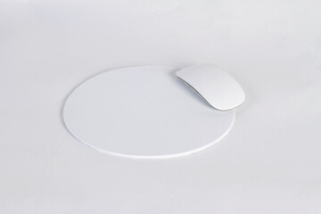 Blank white square mouse pad mock up front view, isolated, 3d rendering. Empty mat with computer mouse mockup. 3D illustration.
