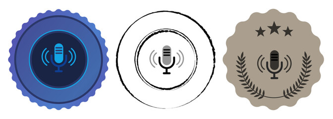 Podcast radio broadcasting music voice speech competition contest medal blue black stamp flat championship