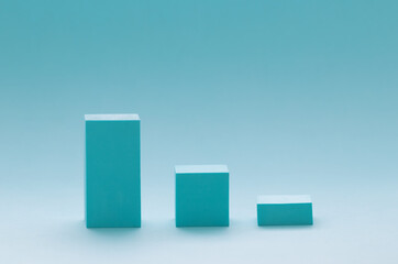 Monochrome composition of 3D bar graph or diagram. Concept of business, sales and increasing or decreasing dynamics.