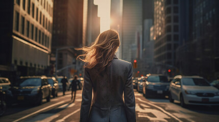 Fototapeta ビジネス街で活躍する後ろ姿の女性 obraz
