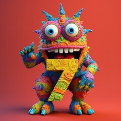 crazy mad funny cute tiny Monster In the form of the number 7, generative AI illustration