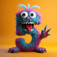 crazy mad funny cute tiny Monster In the form of the number 5, generative AI illustration