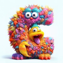 Fototapeta premium crazy mad funny cute tiny Monster In the form of the letter C, generative AI illustration