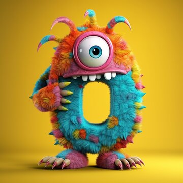 crazy mad funny cute tiny Monster In the form of the number 0, generative AI illustration