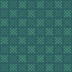 Fototapeta premium hand drawn squares from crisscrossed stripes. geometric shapes. blue and green repetitive background. vector seamless pattern. fabric swatch. wrapping paper. design template for textile, linen, decor