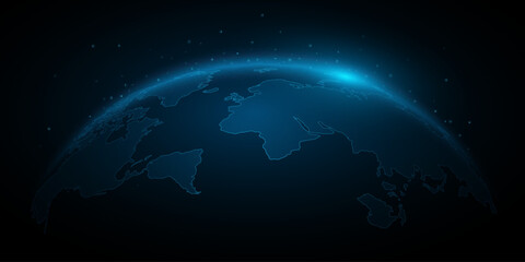 Glowing Earth map on dark background. Vector illustration
