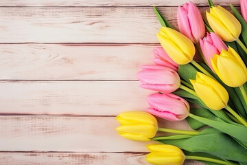 tulips flower with copy space on vintage wooden background