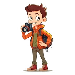 Obraz premium Cartoon character of boy Photographer, white background