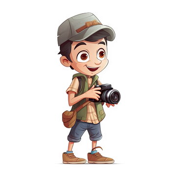 Cartoon character of boy Photographer, white background