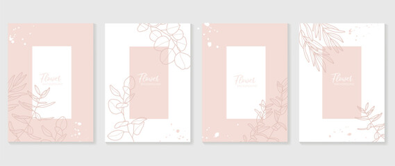 Minimal floral vector background cover. Plant hand drawn with copy space for text and line art eucalyptus leaf branch in pastel colors. Botanical design suitable for banner, cover, invitation.