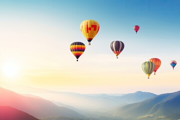 Naklejka premium hot air balloons soaring through the clouds against a vibrant sky Generative AI