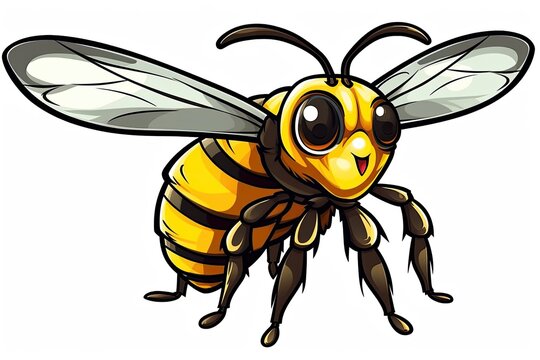 cute cartoon bee with large eyes on a plain white backdrop Generative AI