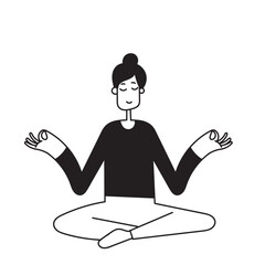 hand drawn doodle Happy calm Woman meditating illustration vector