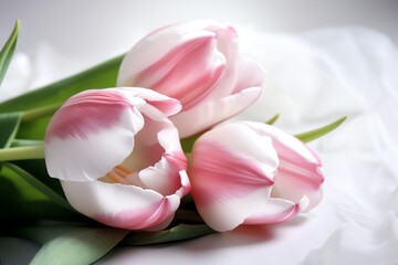  tulips on white background with free space