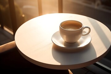 cup of coffee on a table in the morning