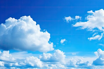 Naklejka na ściany i meble plane flying high in a clear blue sky with fluffy white clouds Generative AI