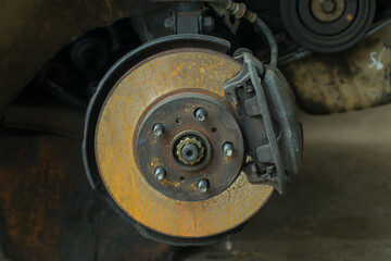 Remove wheels, disc brakes, brake calipers. rusty car wheels