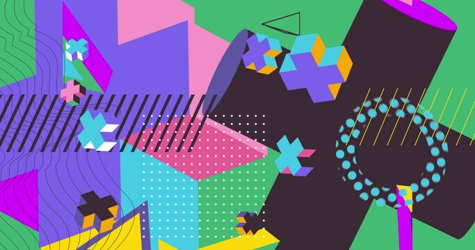 Simple geometric elements background video. Vintage shape design theme backdrop. Retro moving geometrical minimal graphic cartoon motion template.