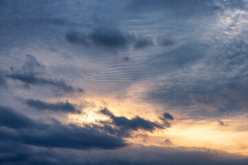 Cloudy Cloudscape during stormy everning on the West Coast of Pacific Ocean. British Columbia, Canada. Sunset Sky