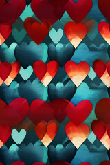 Seamless pattern with red and blue hearts