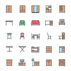 Icon set - Furniture and decro full color outline stroke