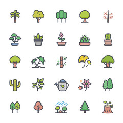 Icon set - Tree and Natural icon outline stroke with color