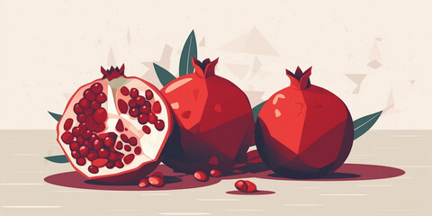 rosh hashanah illustration. Red pomegranate on paper background. Jewish New Year illustration.