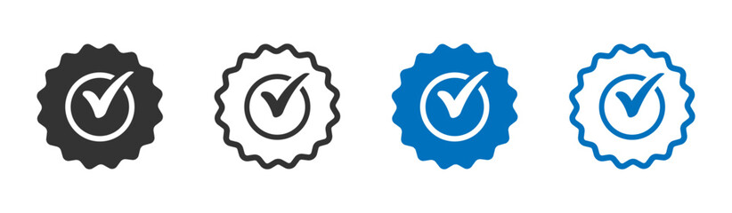 Approved or certified medal vector flat icons. Rosette icons set