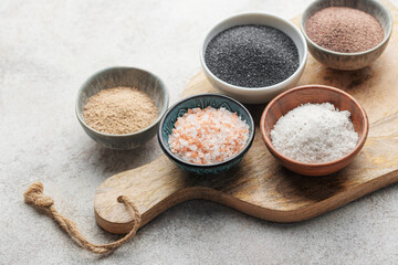 Bowls with assorted speciality salt